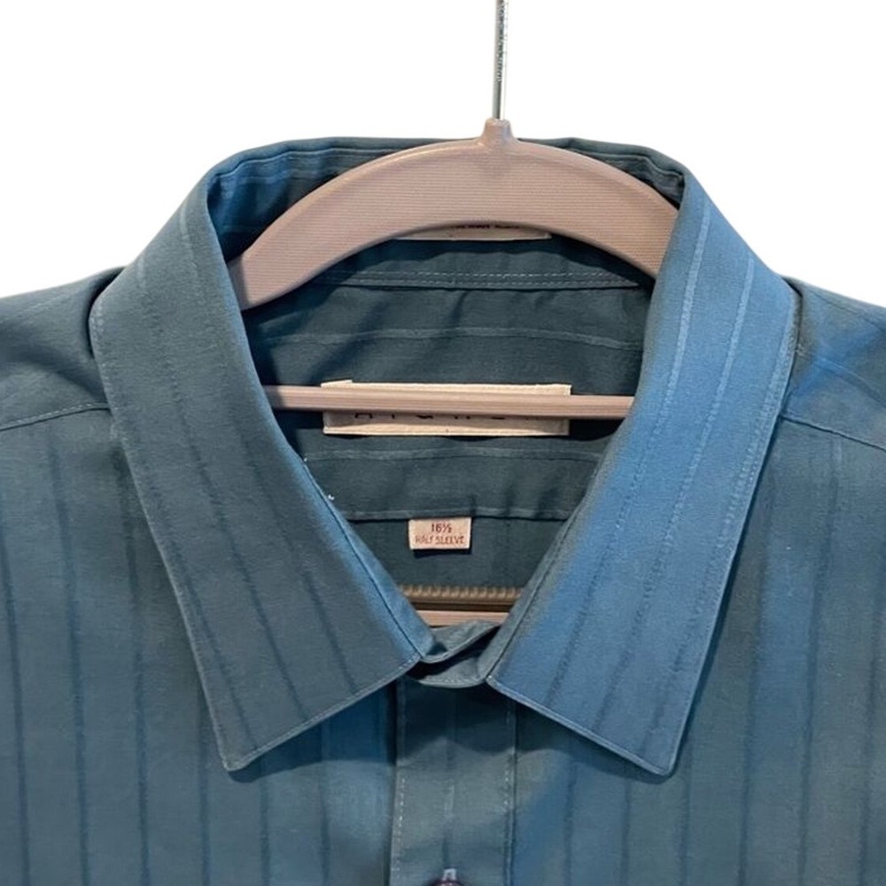 Aigner Button Up Shirt Blue Striped‎ Classic Short Sleeve Mens 16.5